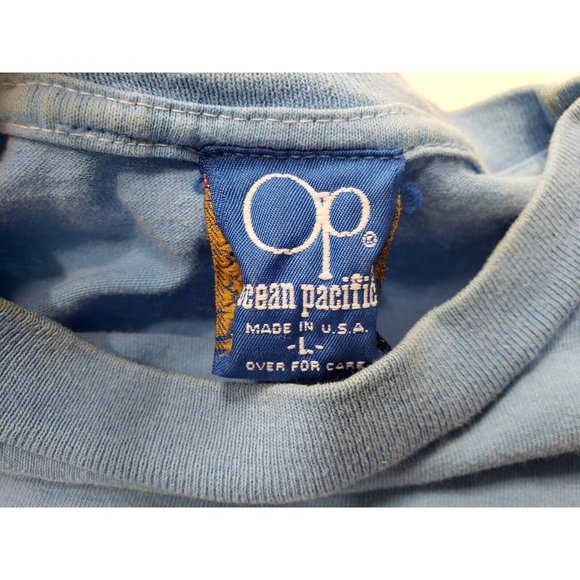 Ocean Pacific Adult Shirt Short Sleeve Back Front Graphics Single Stitch Blue L - Picture 8 of 14